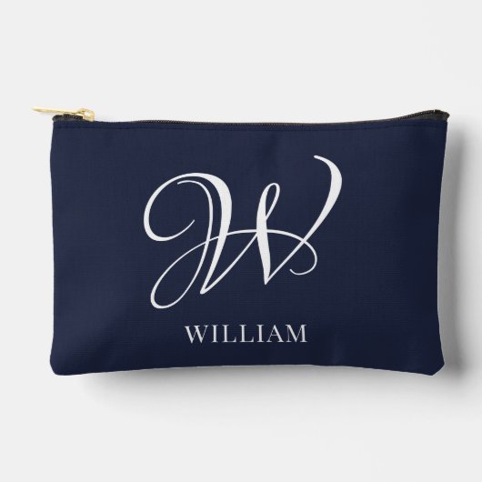 イニシャルネパーソナライズされたイエレガントビーブルーモノグラム アクセサリーポーチ (正面)