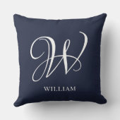 イニシャルネパーソナライズされたイエレガントビーブルーモノグラム クッション (裏面)