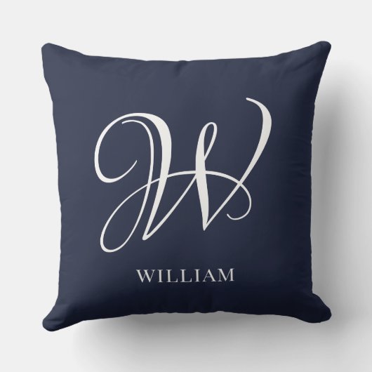 イニシャルネパーソナライズされたイエレガントビーブルーモノグラム クッション (裏面)