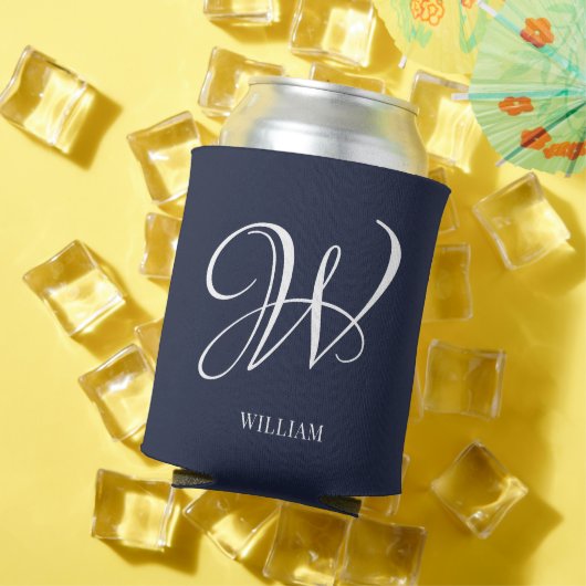 イニシャルネパーソナライズされたイエレガントビーブルーモノグラム 缶クーラー (インサイチュ 夏)