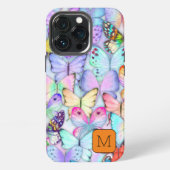 イニシャルバタフライウォーターカラーパープルとオレンジ iPhoneケース (裏面)