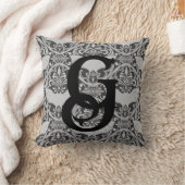 イニシャルバパーソナライズされたンパイアこうもりダマスクイングレー クッション (ブランケット)