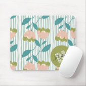 イニシャルパステル水彩オリーブと青の花 マウスパッド (マウス)