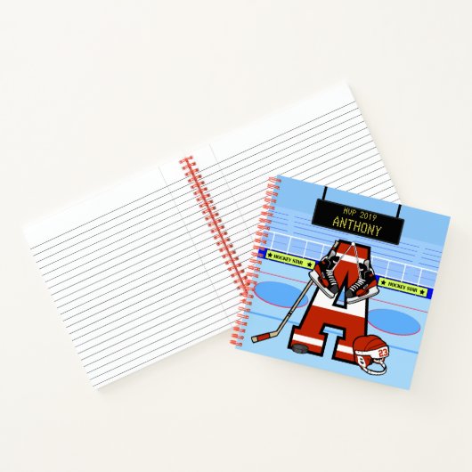 イニシャルパーソナライズされたアイスホッケー ノートブック (内部)