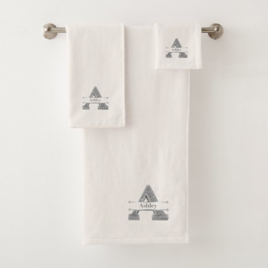 イニシャルパーソナライズされたシルバーモノグラムあなたの名前 バスタオルセット (インサイチュ)