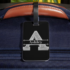 イニシャルパーソナライズされたシルバーモノグラムあなたの名前 ラゲッジタグ