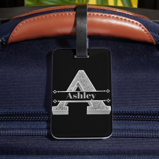 イニシャルパーソナライズされたシルバーモノグラムあなたの名前 ラゲッジタグ (裏面インサイチュ4)