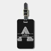 イニシャルパーソナライズされたシルバーモノグラムあなたの名前 ラゲッジタグ (正面縦)