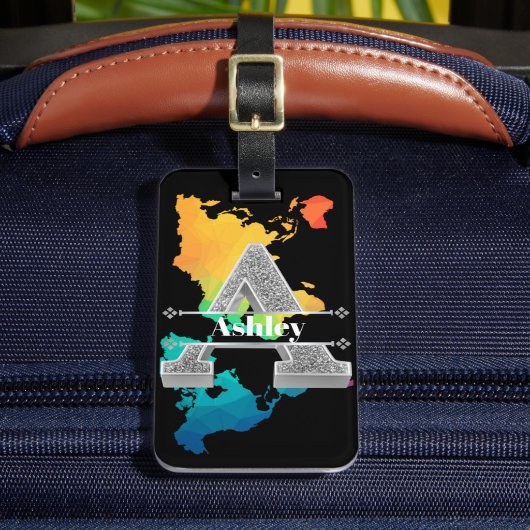 イニシャルパーソナライズされたシルバーモノグラムあなたの名前 ラゲッジタグ (正面インサイチュ2)