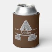イニシャルパーソナライズされたシルバーモノグラムあなたの名前 缶クーラー (缶正面)