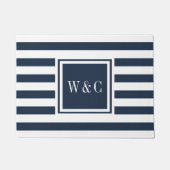 イニシャルパーソナライズされたズモノグラムネイビーブルーとホワイト ドアマット (正面)