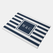 イニシャルパーソナライズされたズモノグラムネイビーブルーとホワイト ドアマット (アングル)