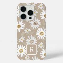イニシャルパーソナライズされたデイジーパターンベージュ iPhone 15 PROケース
