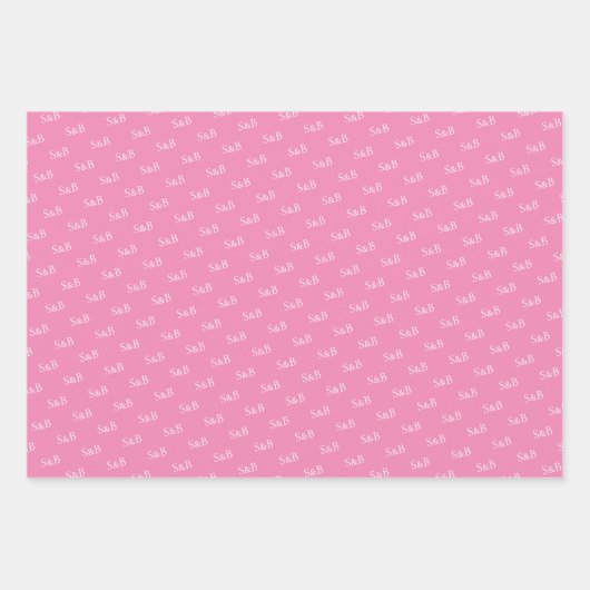 イニシャルパーソナライズされたピンクラブハートバレンタイン ラッピングペーパーシート (正面3)