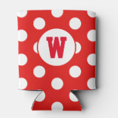 イニシャルパーソナライズされたモノグラムホワイト水玉模様レッド 缶クーラー (裏面)