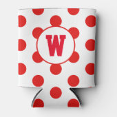 イニシャルパーソナライズされたモノグラムレッドドット水玉模様 缶クーラー (正面)
