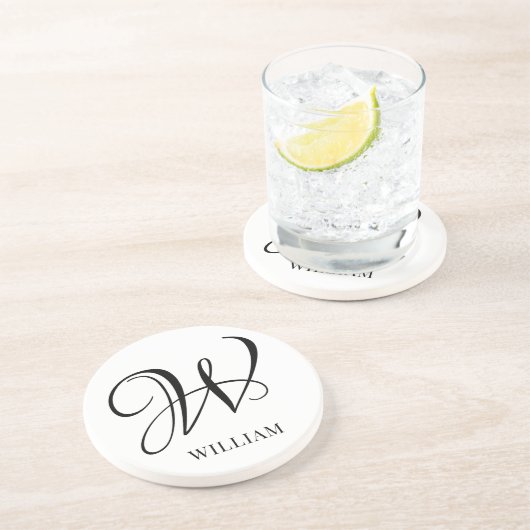 イニシャルパーソナライズされた白エレガントモノグラム コースター (側面)