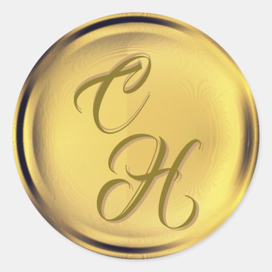 イニシャルパーソナライズされた金ゴールドフェイクワックスシール ラウンドシール (正面)
