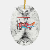 イニシャルパーソナライズされた、ヴィンテージマップ、レトロ機 セラミックオーナメント (正面)