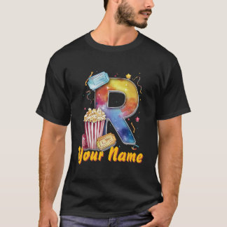 イニシャルパーソナライズされたRポップコーンチケットシネマティック Tシャツ