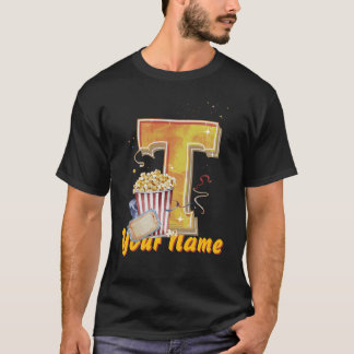 イニシャルパーソナライズされたTポップコーンチケットシネマティック Tシャツ