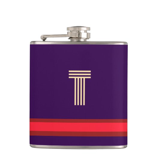 イニシャルパープル+赤でパーソナライズストライプする フラスク (正面)