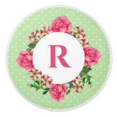 イニシャルピンクローズレッドホワイトペチュニア水玉模様 セラミックノブ (正面)