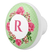 イニシャルピンクローズレッドホワイトペチュニア水玉模様 セラミックノブ (右)