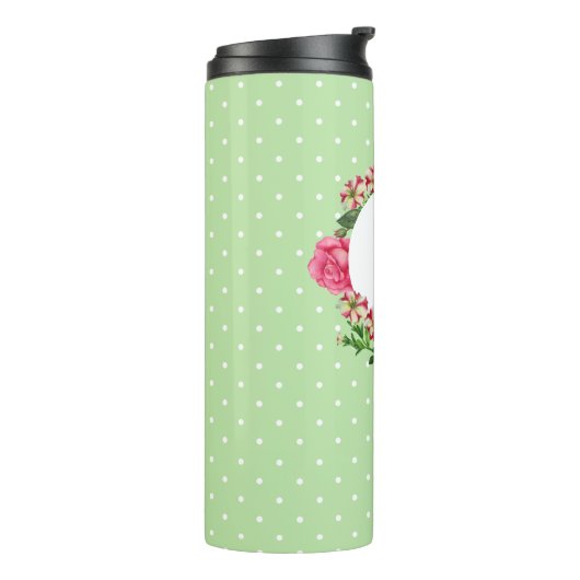 イニシャルピンクローズレッドホワイトペチュニア水玉模様 タンブラー (回転左)