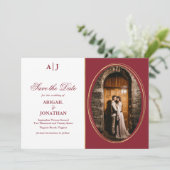 イニシャルフォーマルレッド、金ゴールド、ホワイト・フォト結婚ズ セーブザデート (スタンド正面)