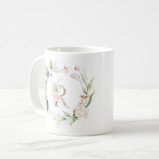 イニシャルフローラ文字Eおよびフローラ枠 コーヒーマグカップ (正面左)