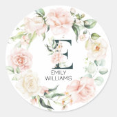 イニシャルフローラ文字Eフローラ枠 ラウンドシール (正面)