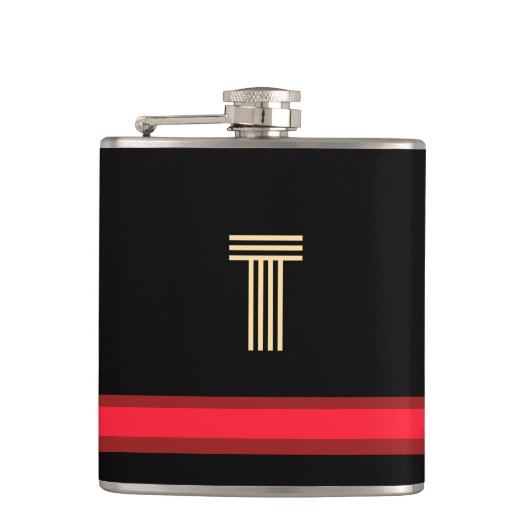 イニシャルブラック+レッドでパーソナライズストライプ フラスク (正面)