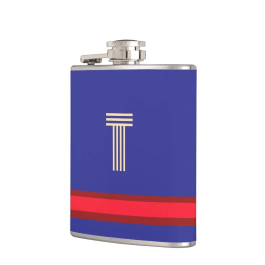 イニシャルブルー+赤でパーソナライズストライプ フラスク (左)