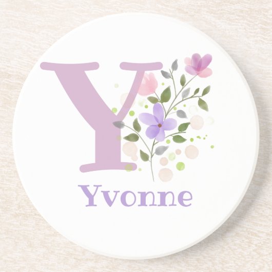 イニシャルプラスネーム&フラワーズデザイン コースター (正面)