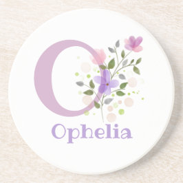 イニシャルプラスネーム&フラワーズデザイン コースター
