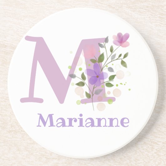 イニシャルプラスネーム&フラワーズデザイン コースター (正面)