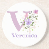 イニシャルプラスネーム&フラワーズデザイン コースター (正面)