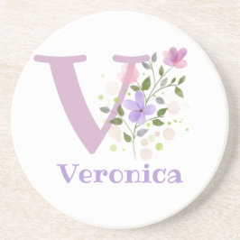 イニシャルプラスネーム&フラワーズデザイン コースター