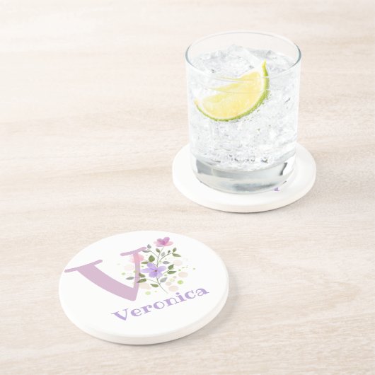 イニシャルプラスネーム&フラワーズデザイン コースター (側面)