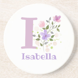 イニシャルプラスネーム&フラワーズデザイン コースター