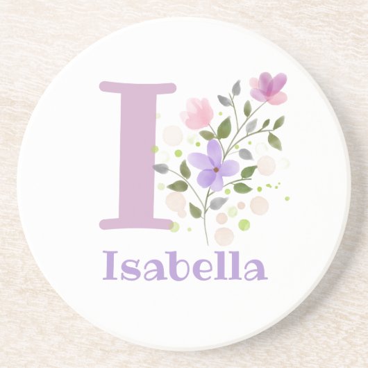 イニシャルプラスネーム&フラワーズデザイン コースター (正面)