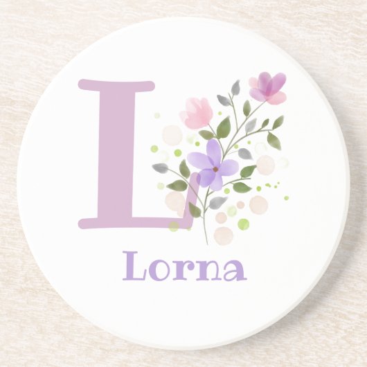 イニシャルプラスネーム&フラワーズデザイン コースター (正面)