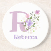 イニシャルプラスネーム&フラワーズデザイン コースター (正面)