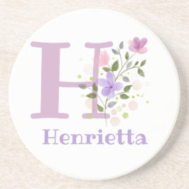 イニシャルプラスネーム&フラワーズデザイン コースター