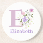 イニシャルプラスネーム&フラワーズデザイン コースター (正面)