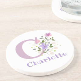 イニシャルプラスネーム&フラワーズデザイン コースター