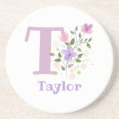イニシャルプラスネーム&フラワーズデザイン コースター (正面)