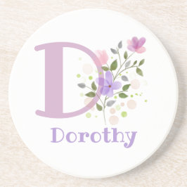 イニシャルプラスネーム&フラワーズデザイン コースター