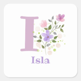 イニシャルプラスネームIsla & Flowersデザイン スクエアシール